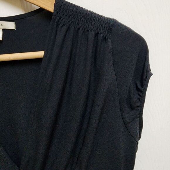 Zara Dress M Black 100% Silk V Neck Tie Back Cap Slv Midi Fitted Sheer Party - Picture 8 of 12